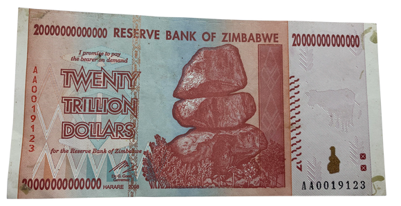 Zimbabwe $20 Trillion Dollar Banknote, 2008, Circulated (used ...